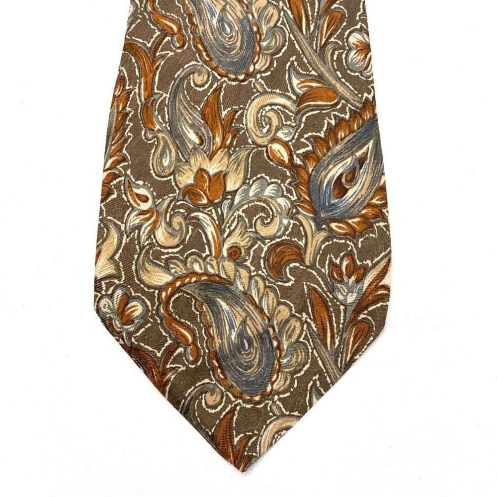Valentino Cravatte Silk Tie Handmade Italy 4" Wide Paisley Orange Brown Gray